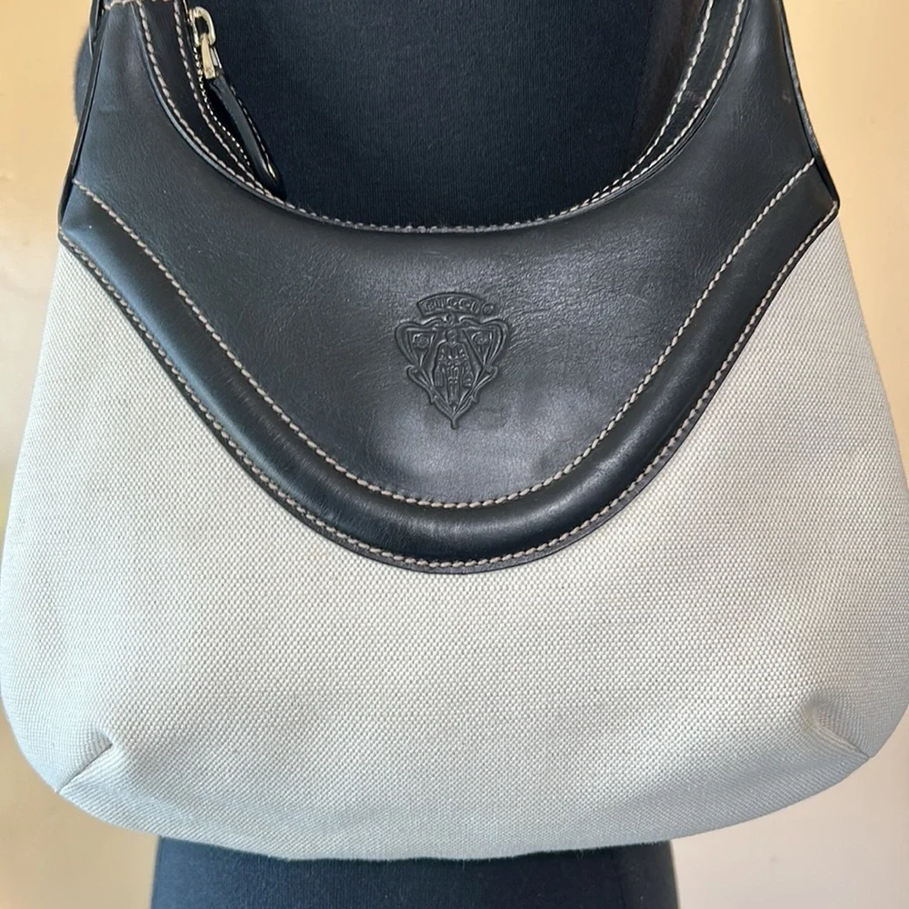 Gucci Crest Leather & Canvas Hobo Bag AUTHENTIC - Picture 2 of 16